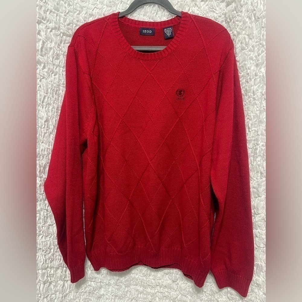IZOD MENS WINDOWPANE COTTON CREWNECK SWEATER SIZE XL